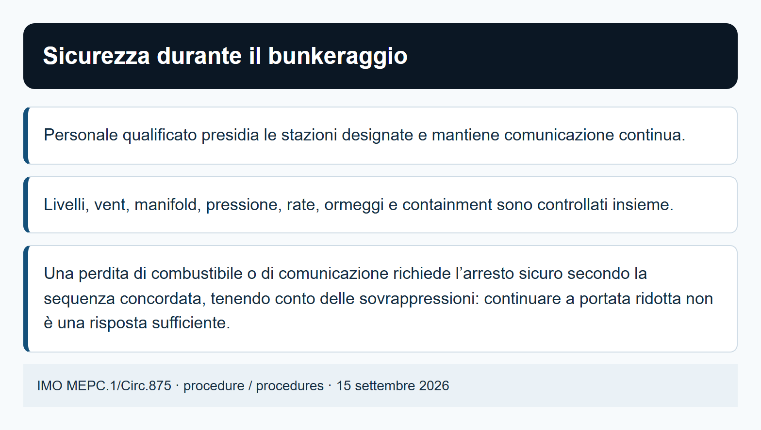 Sicurezza durante il bunkeraggio